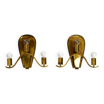 Pair of large heavy Mid Century brass wall lights from a German church