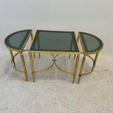 Table basse néoclassique en laiton et verre fumé, 1970