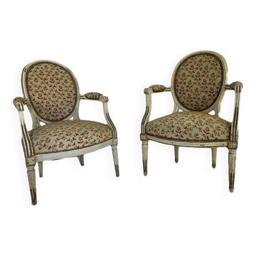 Set of Louis XVI period medallion armchairs, 18th century