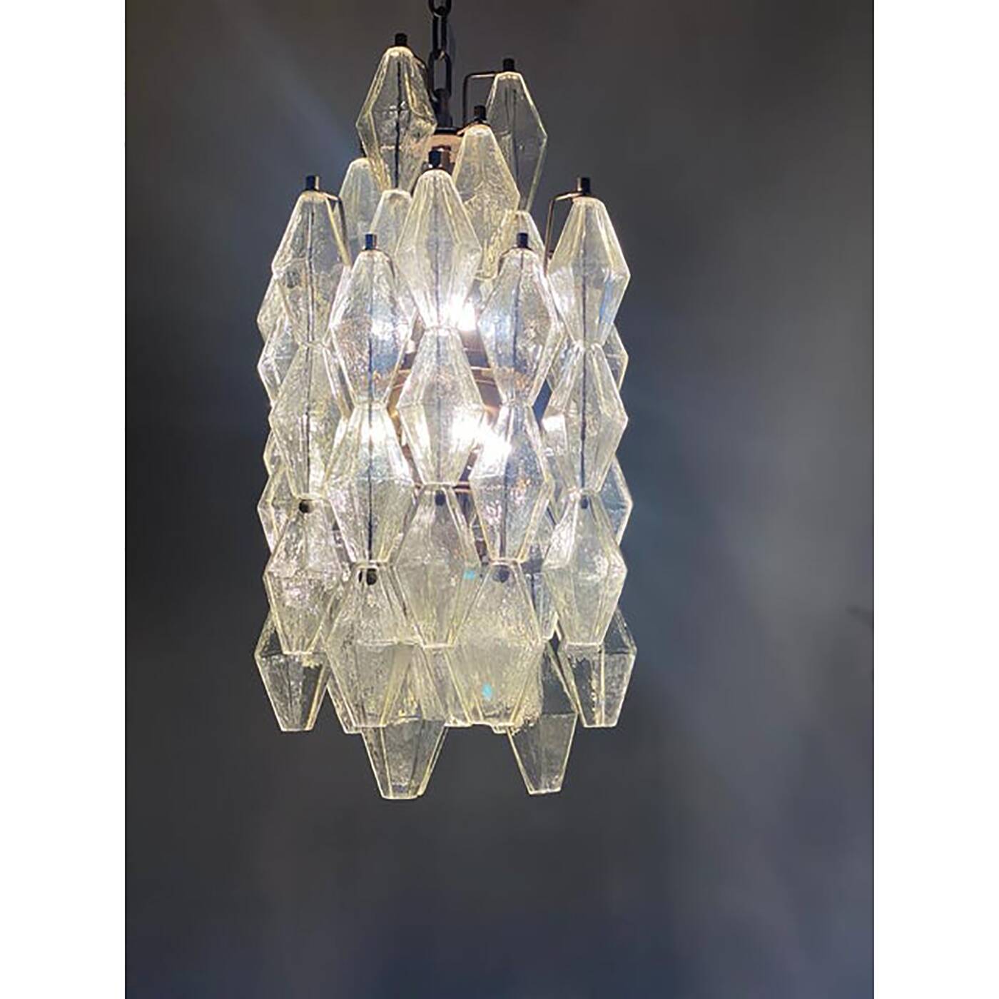 A pair of champagne "poliedro" murano glass chandelier