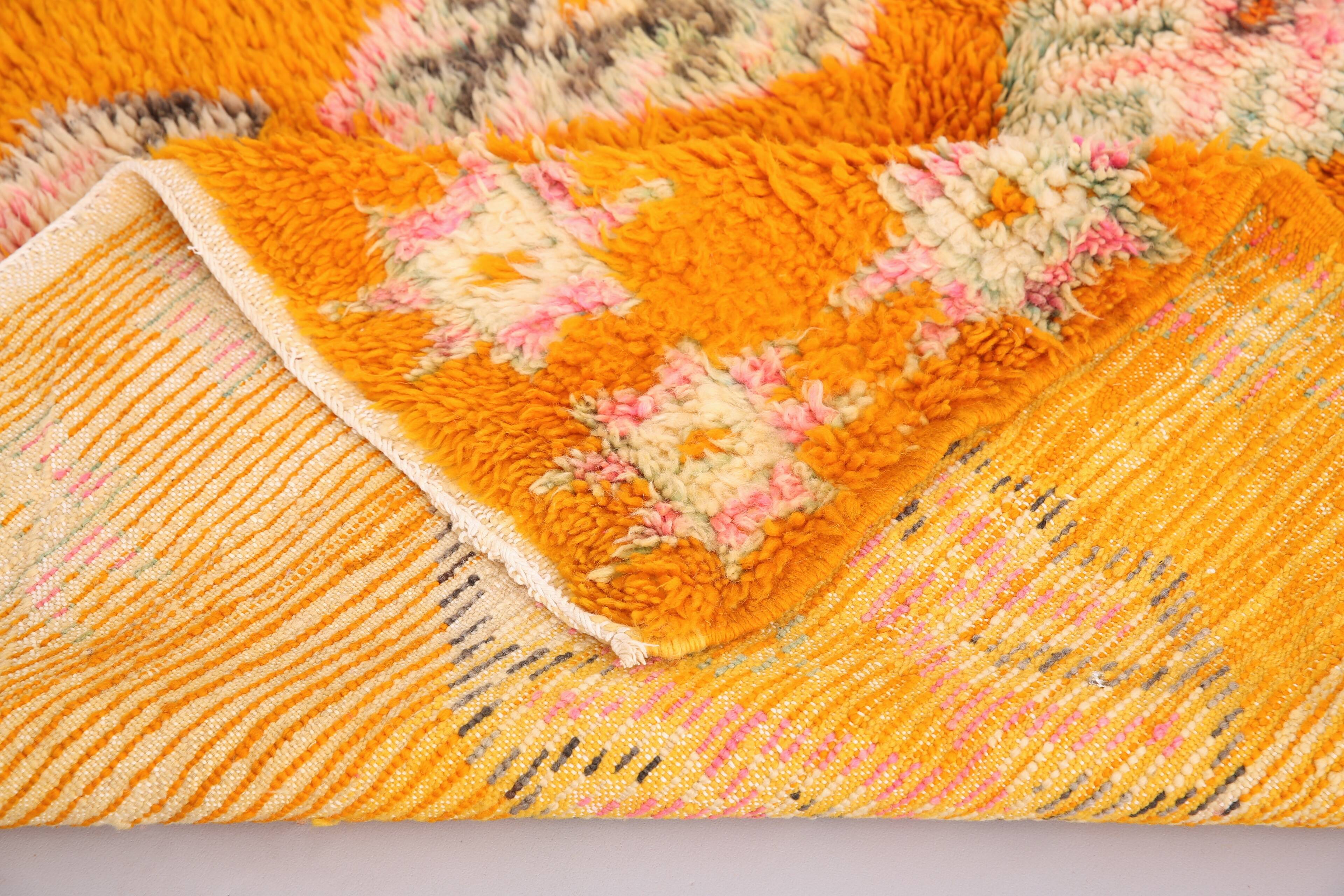 Tapis marocain vintage orange 153 x 228 cm - Authentique tapis berbère fait main