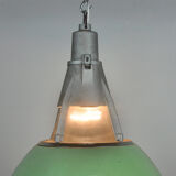 Green Enameled Industrial Pendant Light, 1950s