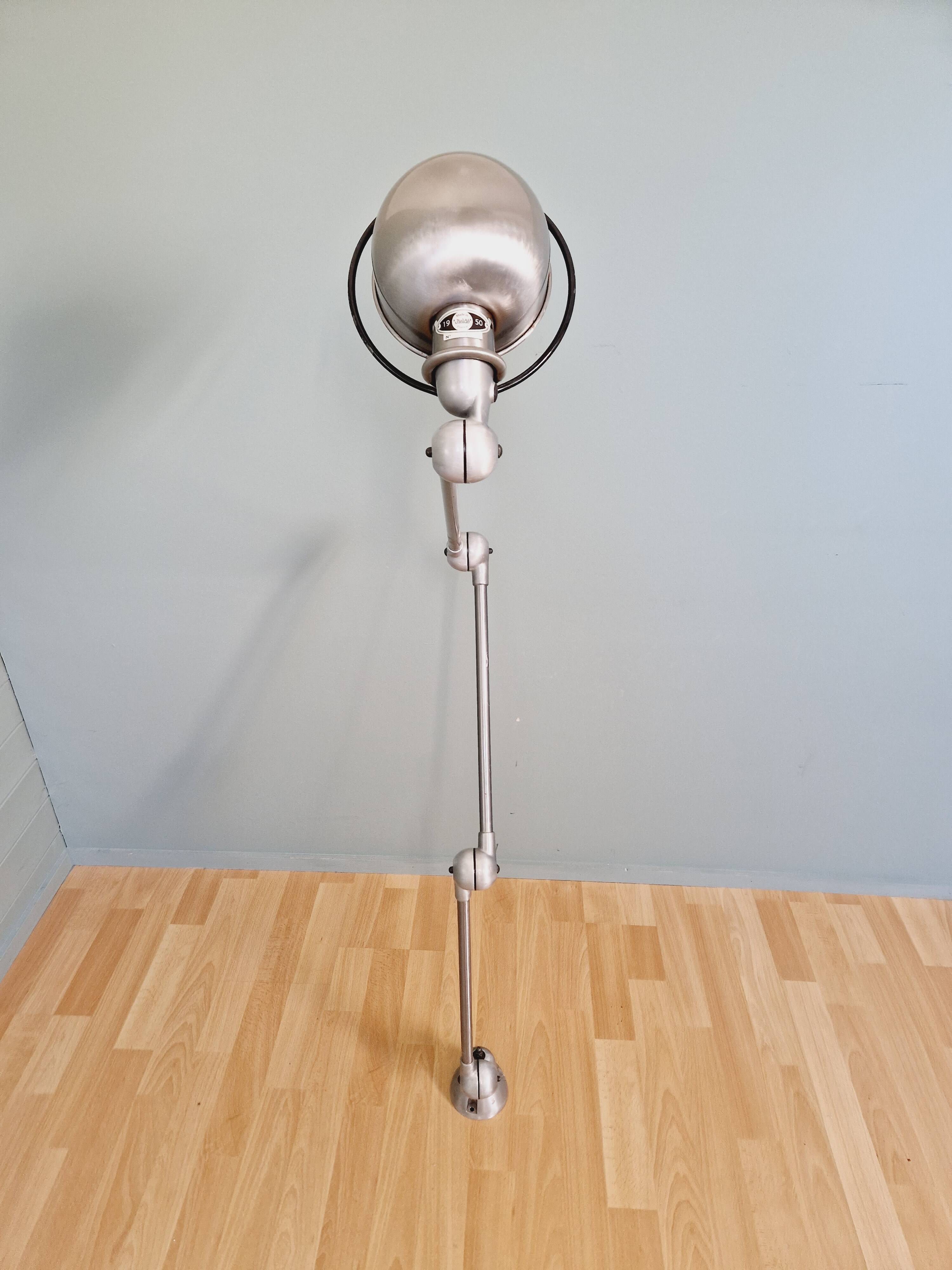 Set of 4 Jieldé industrial lamps in brushed steel, 3 arms
