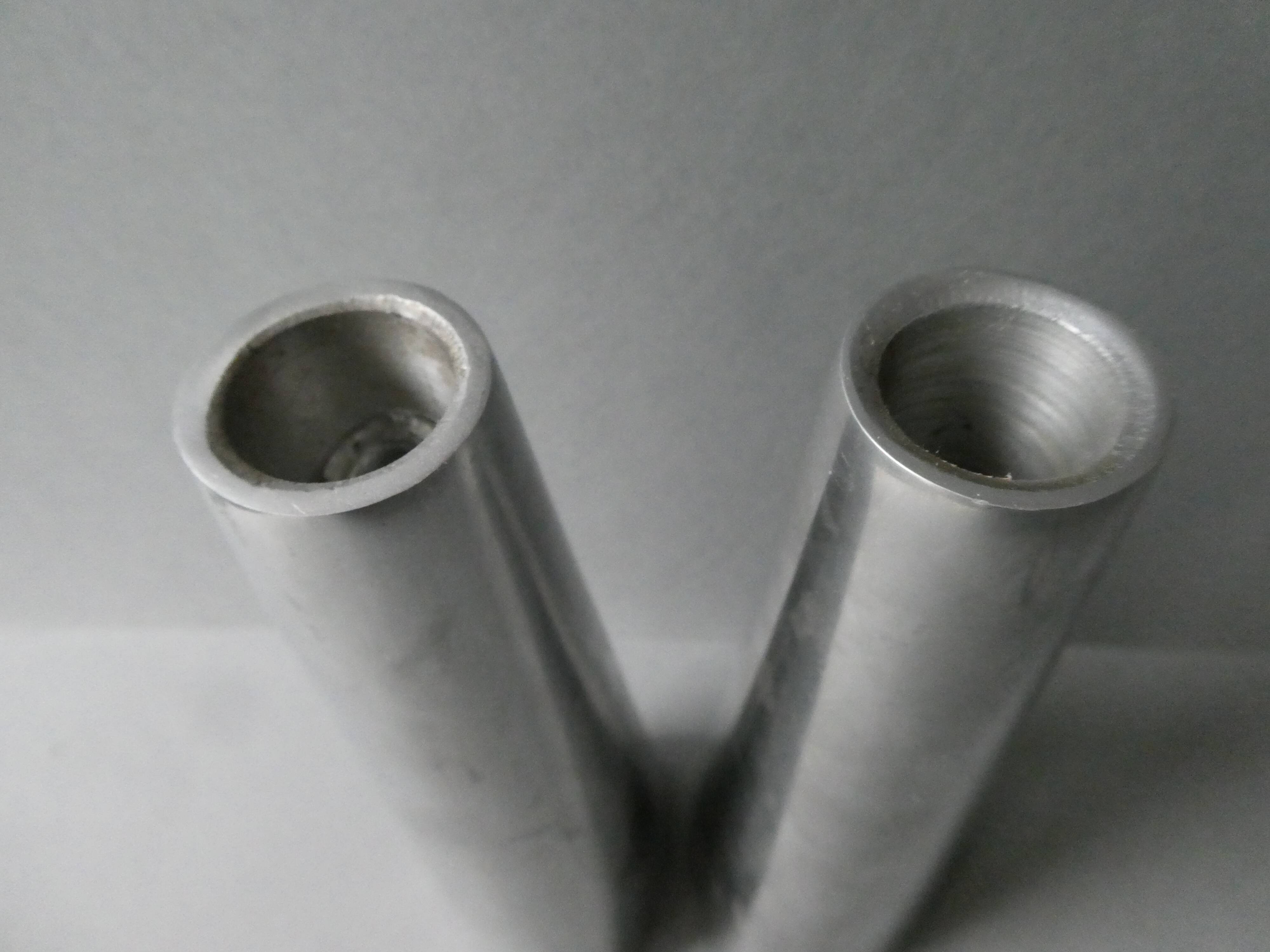 Pair of aluminum candle holders from the 80s