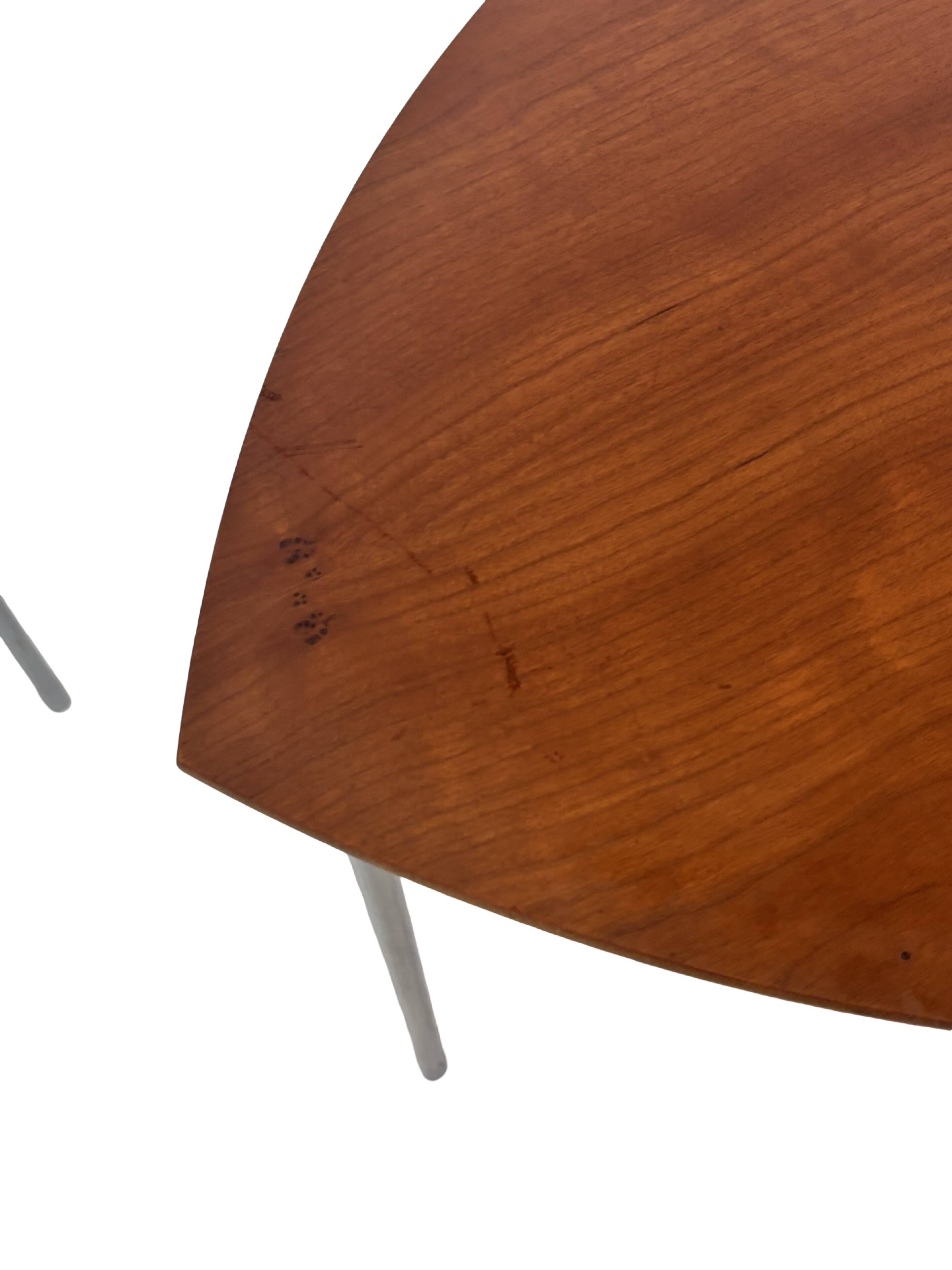 Vintage set of 3 wooden and metal side tables from the 1980s