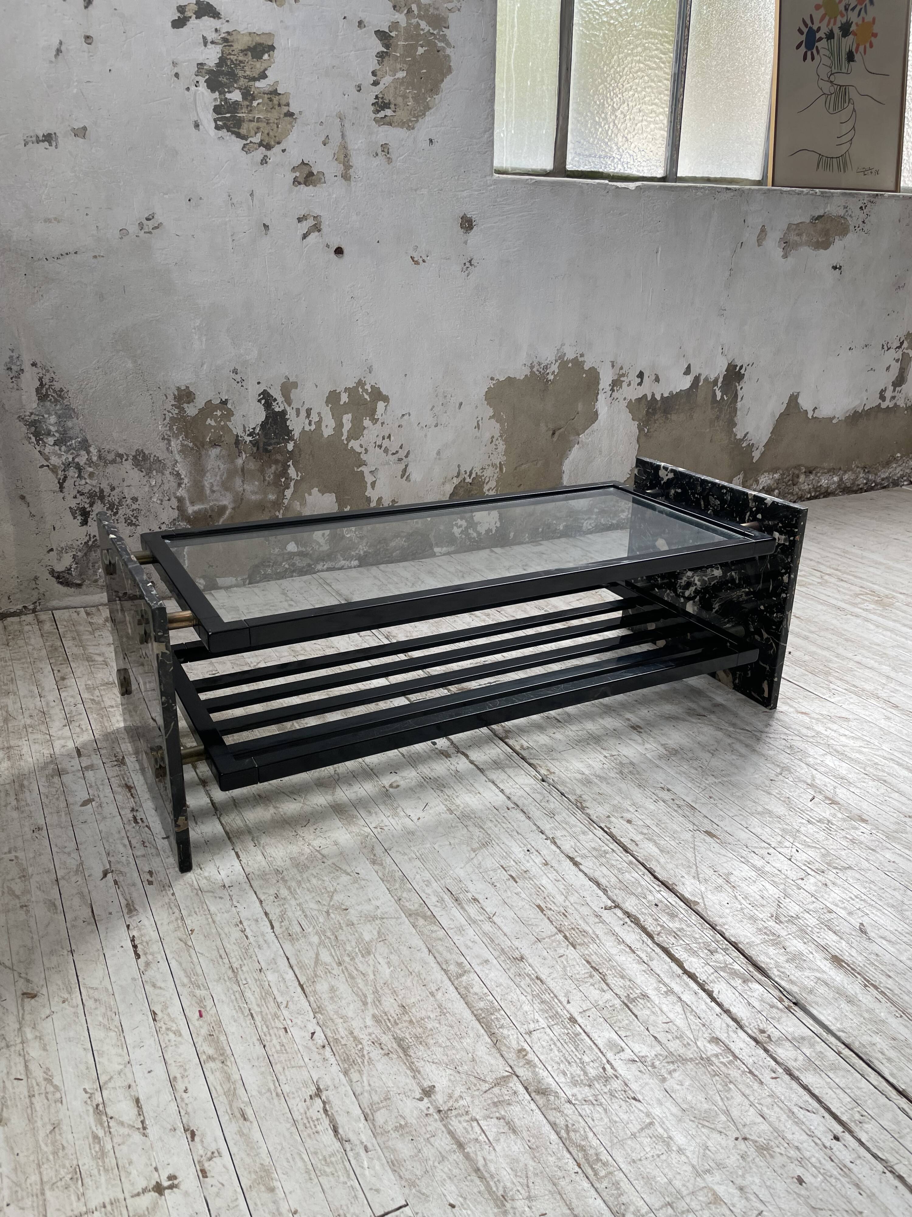 Coffee table year 80 Italian marble and glass