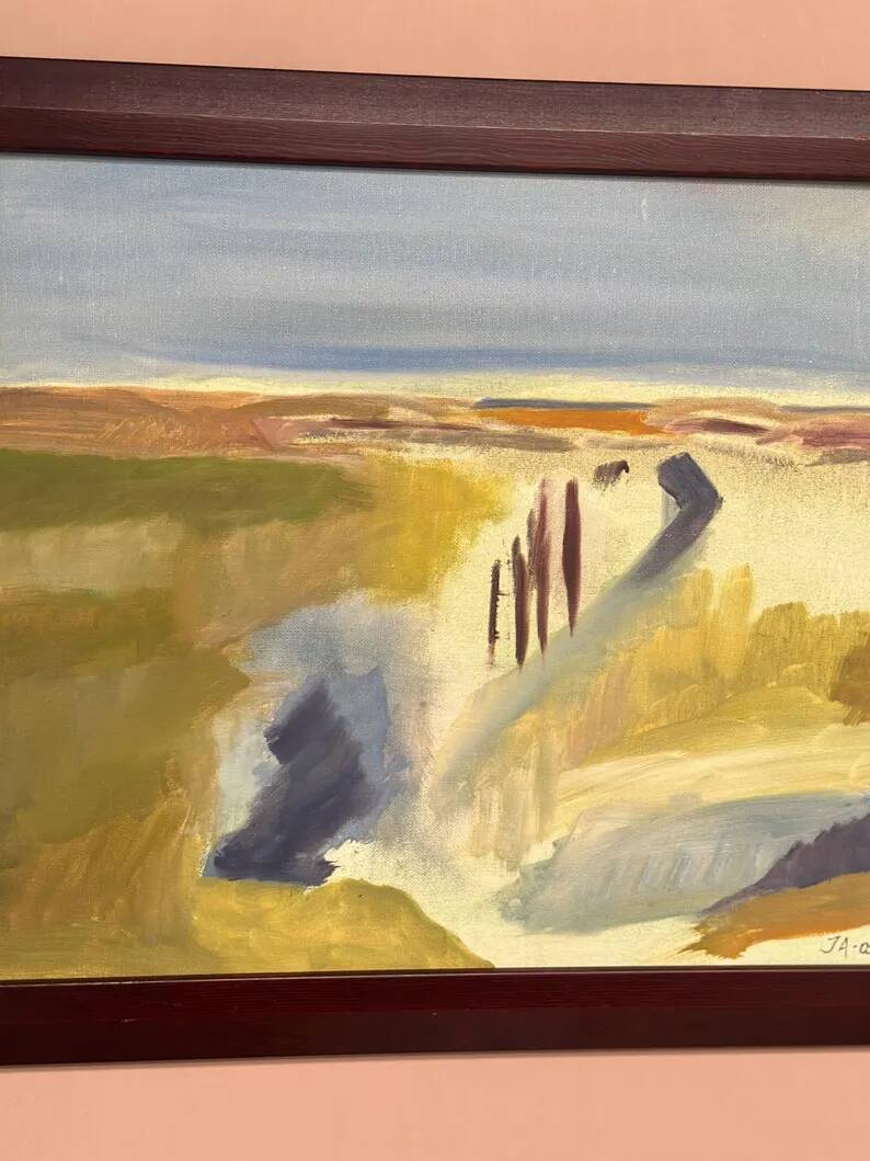 Original Swedish Oil on Panel – “Landscape” by JA 05 – Vintage & Framed – 58 × 48 cm (22.8" x 18.8")