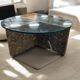 Vintage teardrop-shaped glass coffee table with stone base