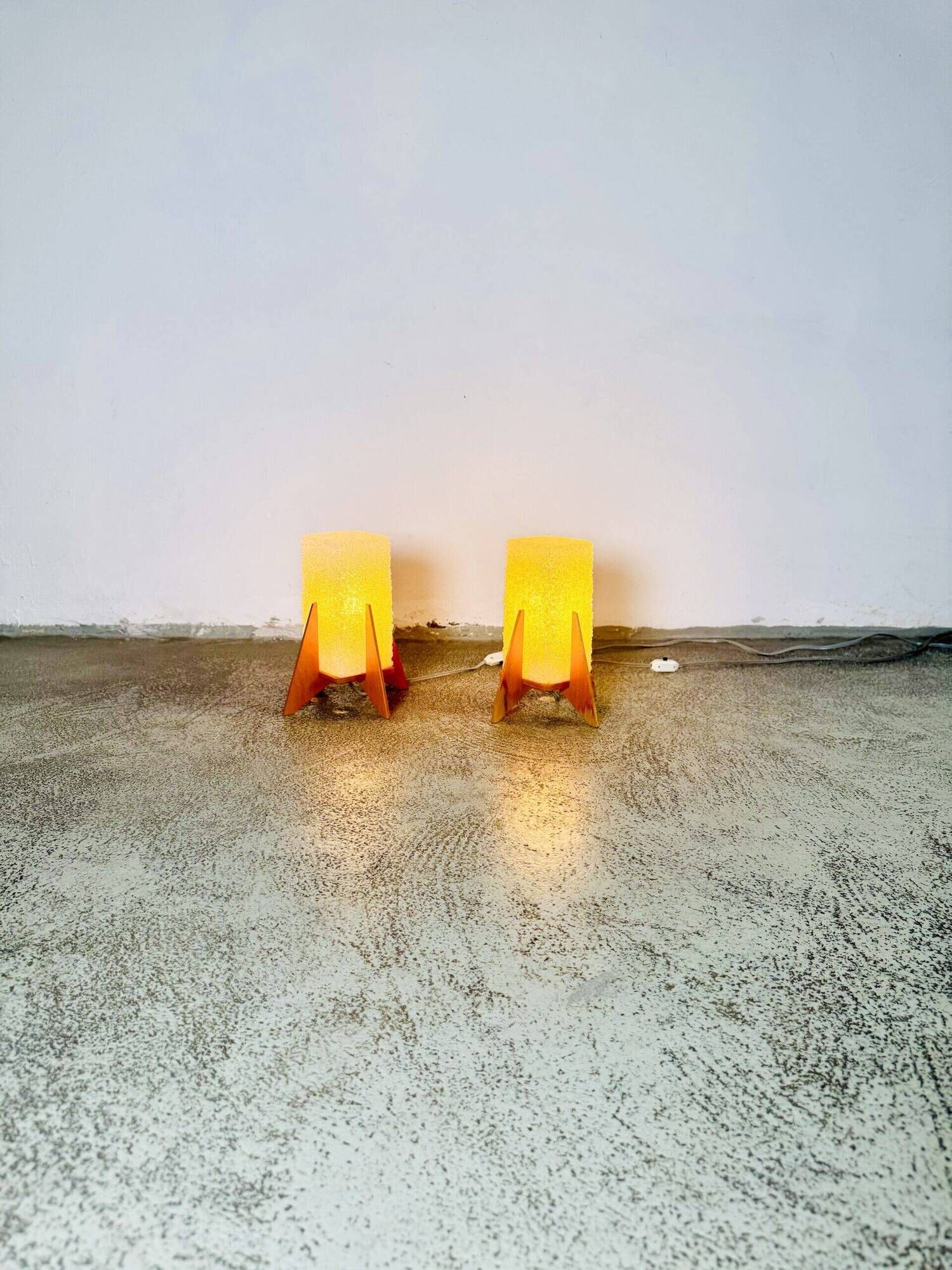 Rocket Desk Lamps In Wood & Glass Crystal By Pokrok Zilina, Poland 1970S