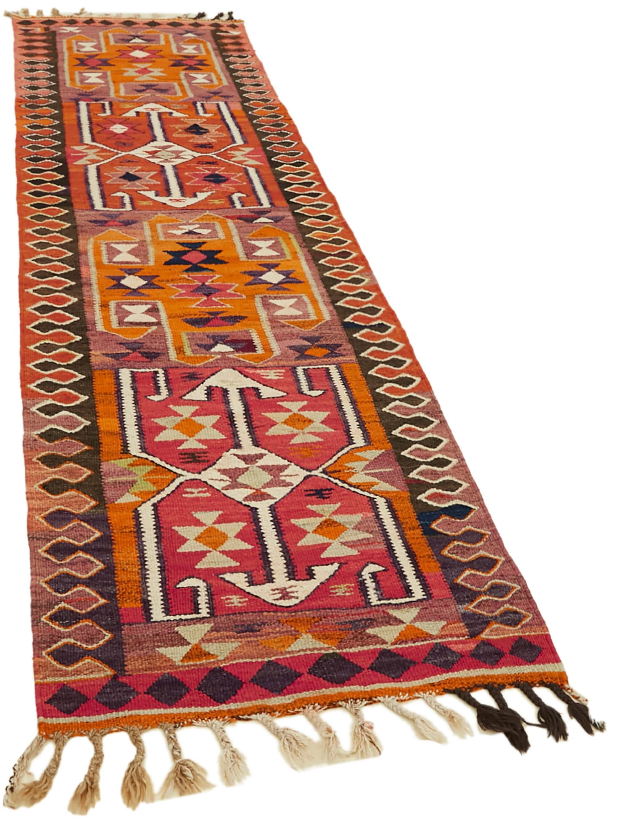 Turkish Handwoven Vintage Herki Kilim 90 cm x 307 cm