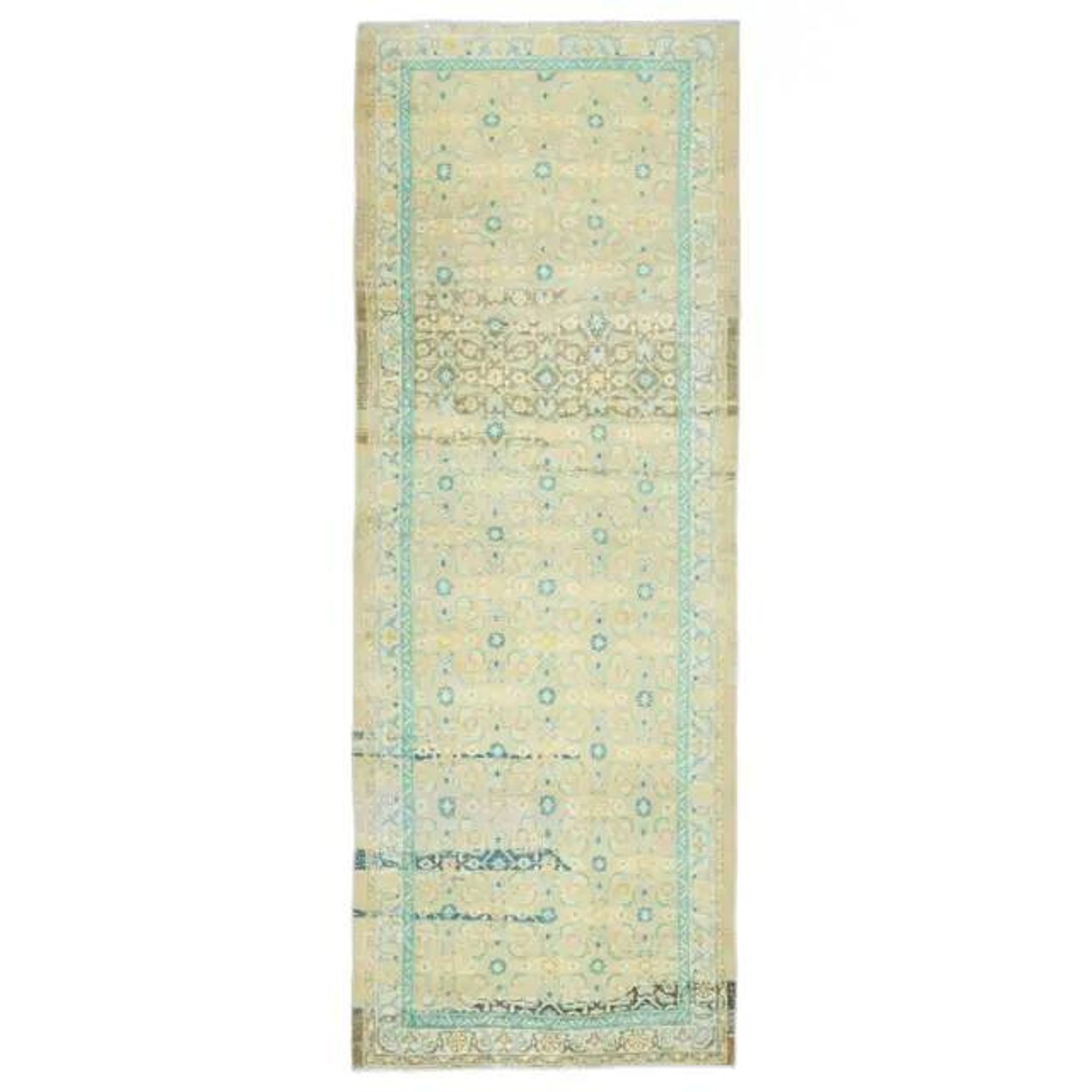 Vintage Turkish Oushak Handmade Wool Cotton Orange Runner Rug 108x294