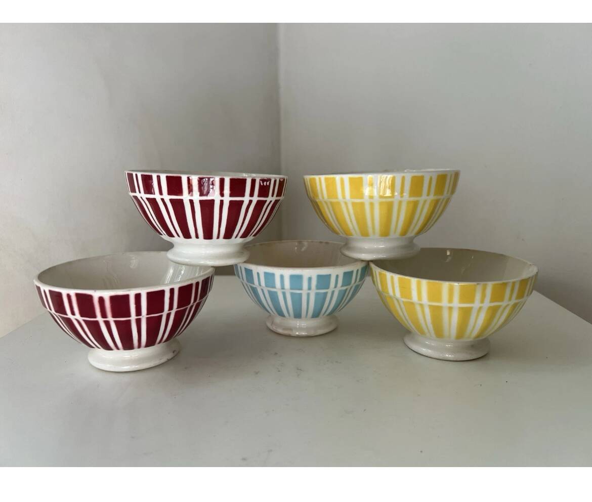 Set of 5 small striped bowls by Digoin France
