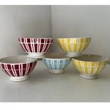 Set of 5 small striped bowls by Digoin France