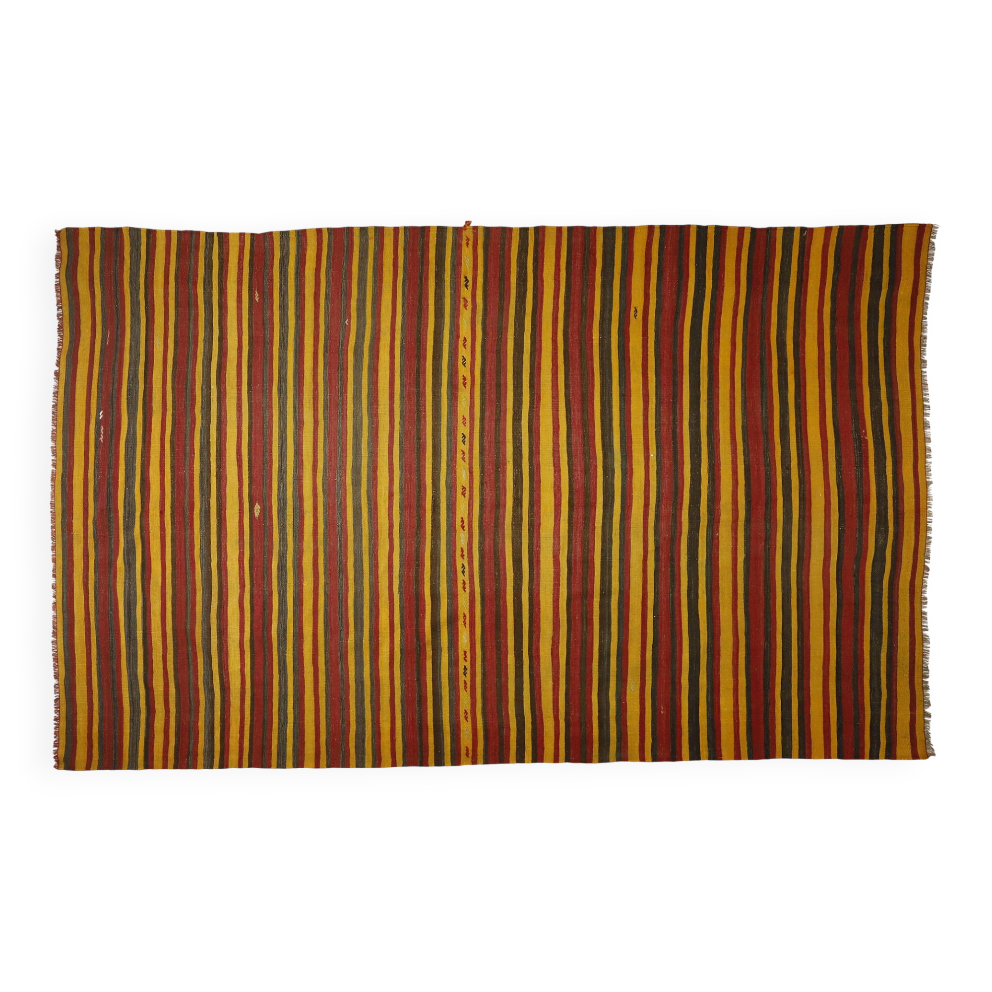 Grand Turkish Vintage Kilim Striped Red and Yellow 326 x 196 cm