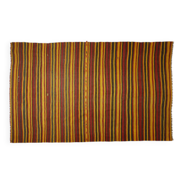 Grand Turkish Vintage Kilim Striped Red and Yellow 326 x 196 cm