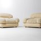 Elegant Italian lounge chairs in cream coloured fabric, 1970s