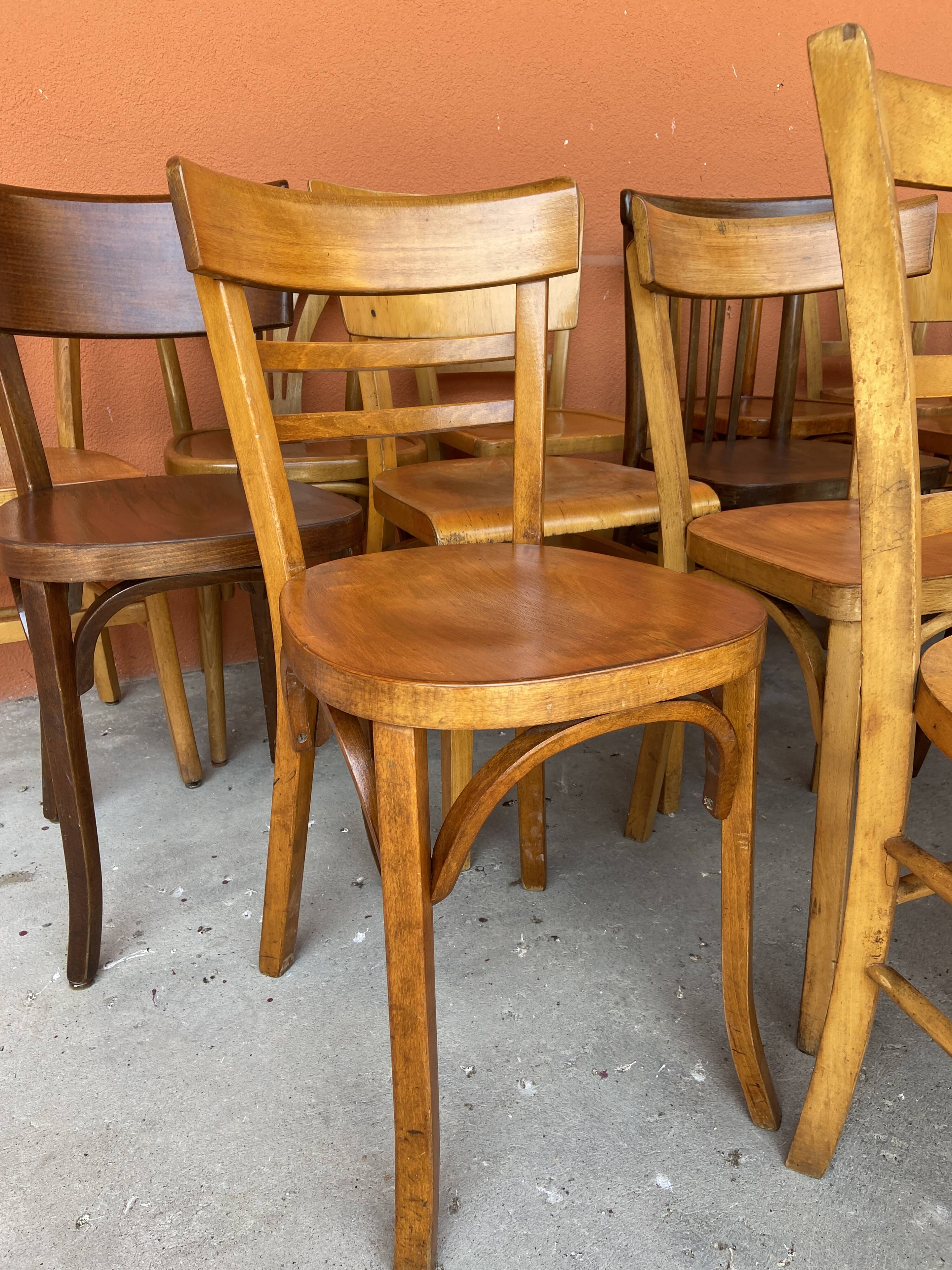 set of 20 mismatched bentwood vintage restaurant bistro chairs