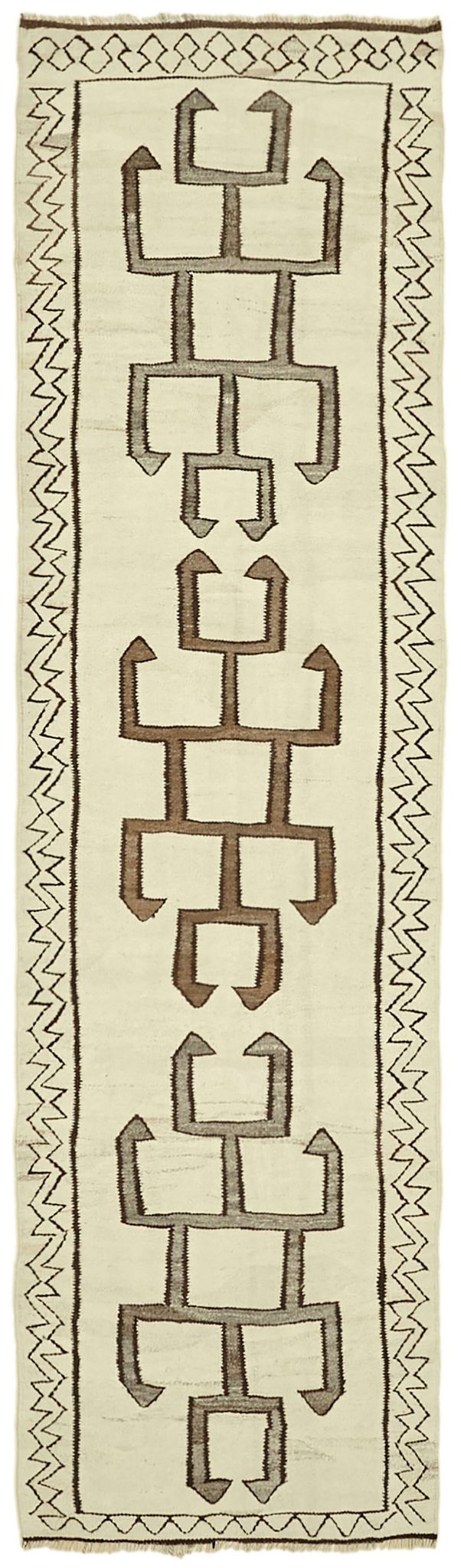 Turkish Handwoven Vintage Herki Kilim 110 cm x 356 cm