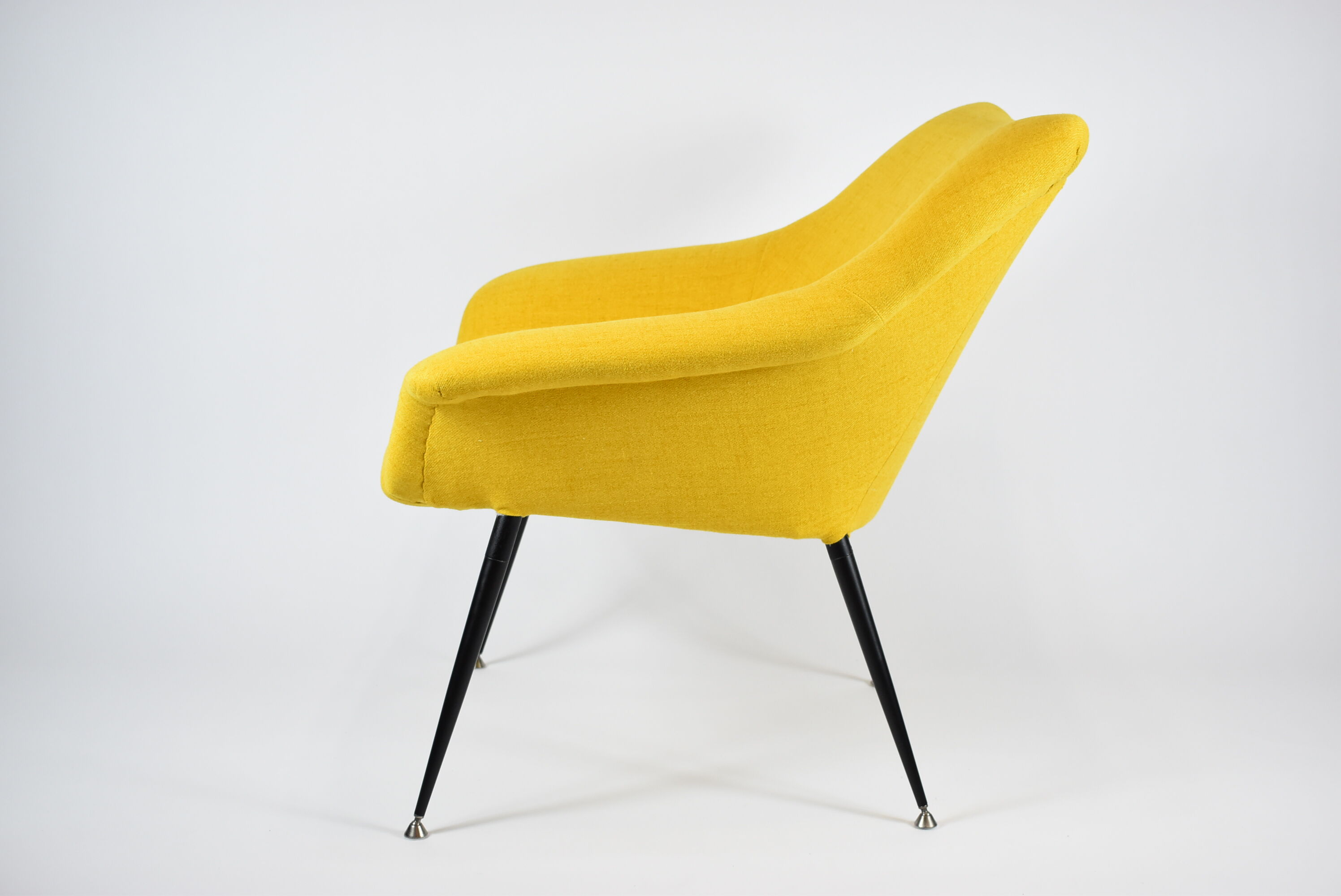 Mid-century armchair Shell, 1960s, NRD, yellow fabric, restored