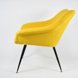 Fauteuil Mid-century Shell années 1960 NRD tissu jaune, restauré