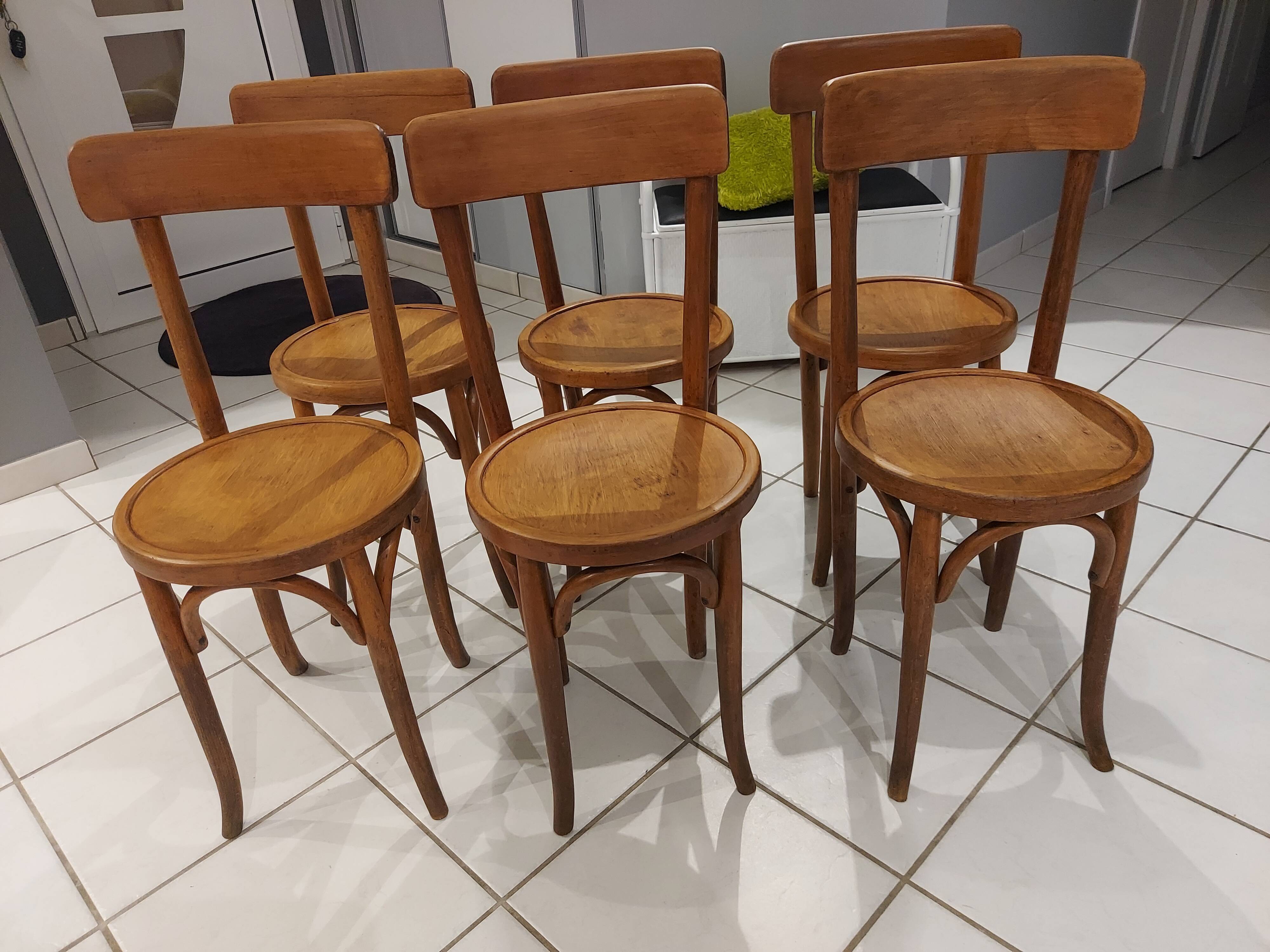 Suite of 6 Chairs by Bistrot Baumann vibtage 1920s