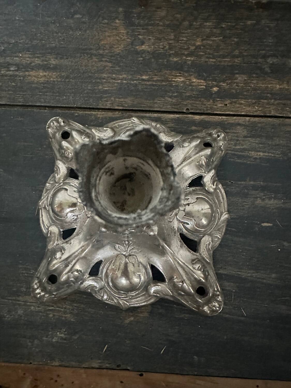 Silver metal candle holder