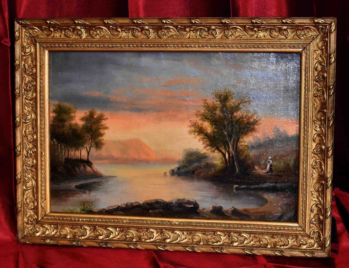 Paysage au fleuve, animé par un personnage ecole française de la fin du xixe