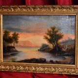 French school of the end of the nineteenth, landscape at the river, animated by a character.