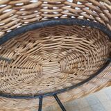 Vintage round rattan and metal coffee table