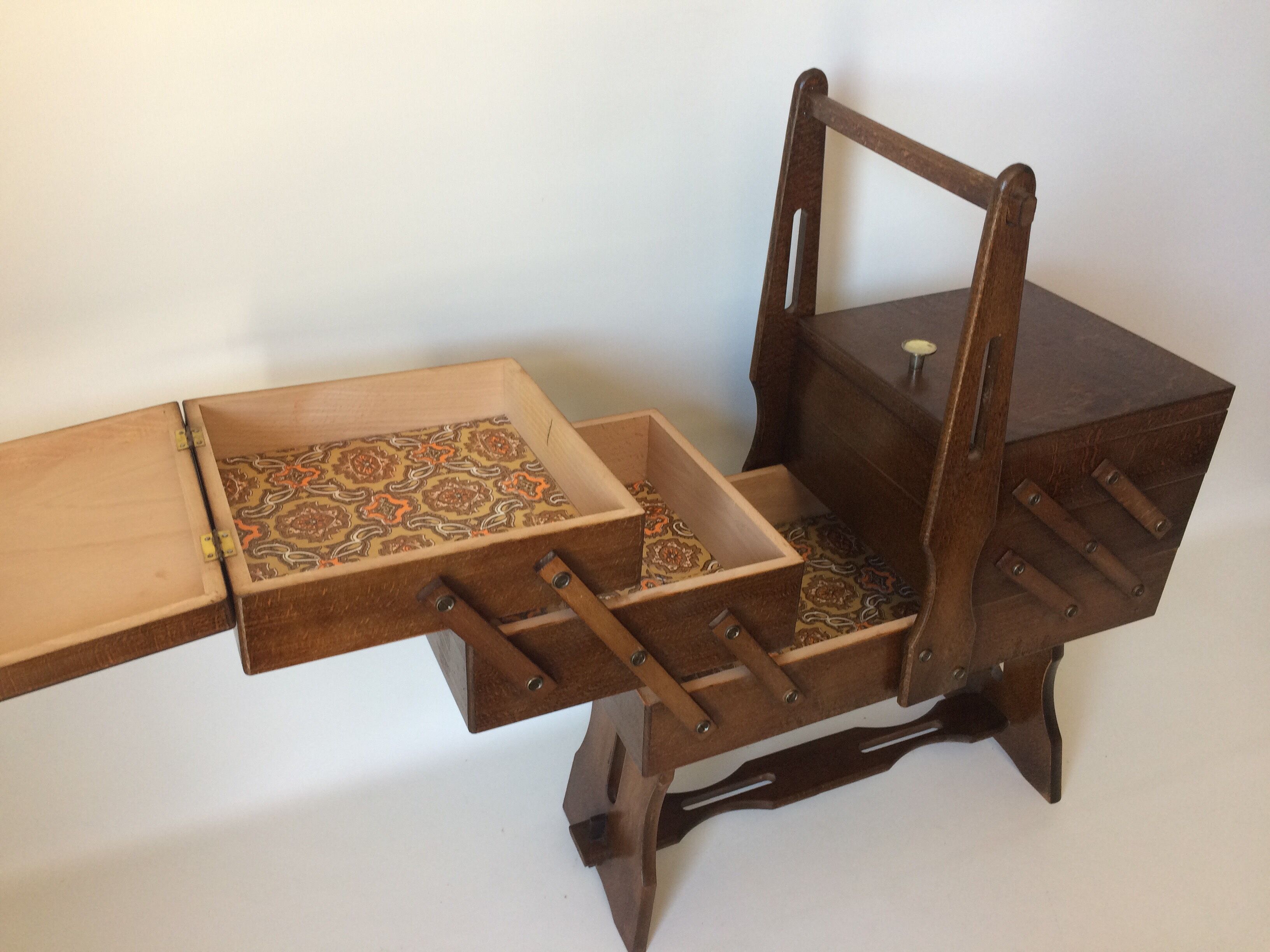Rustic dark wood sewing basket
