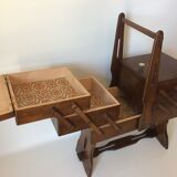 Rustic dark wood sewing basket