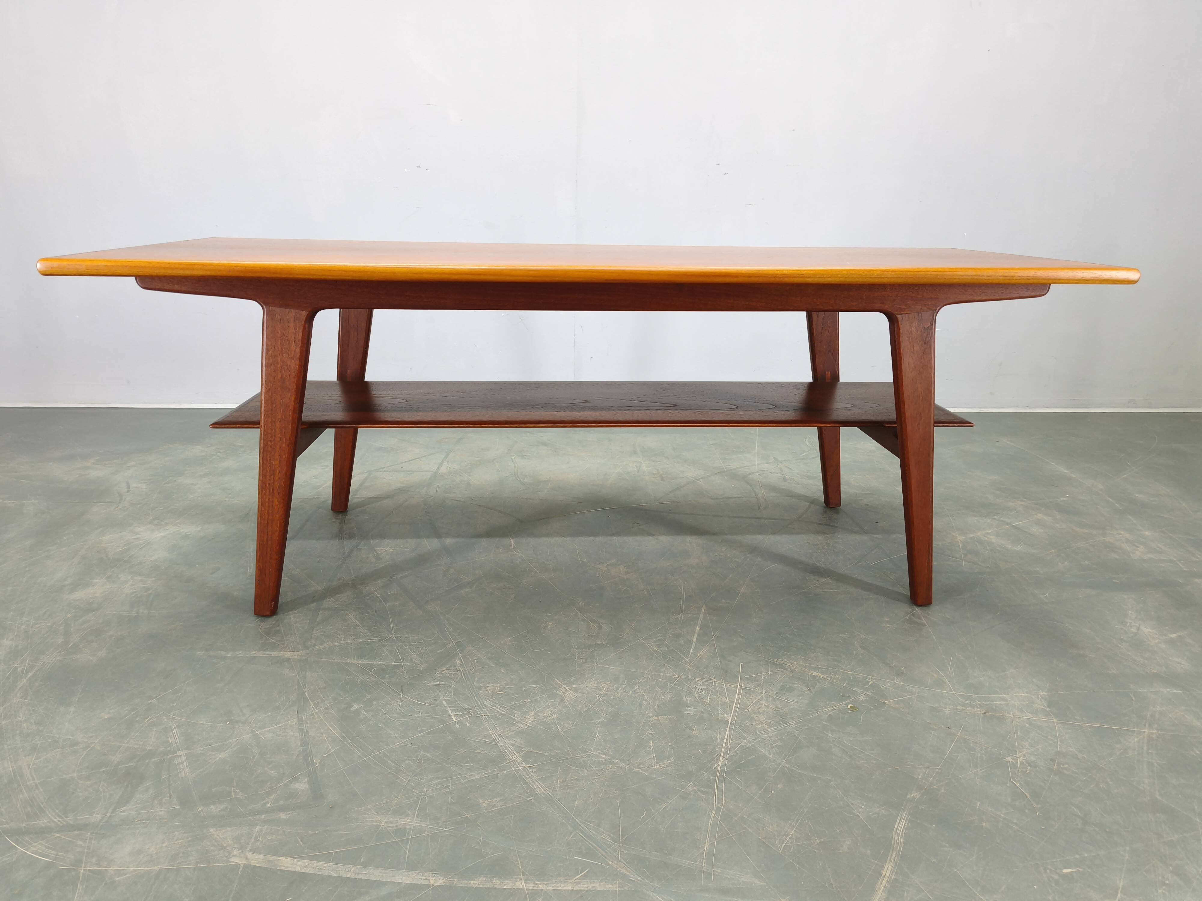 Danish Mid Century Teak Coffee Table with Shelf, 1960s