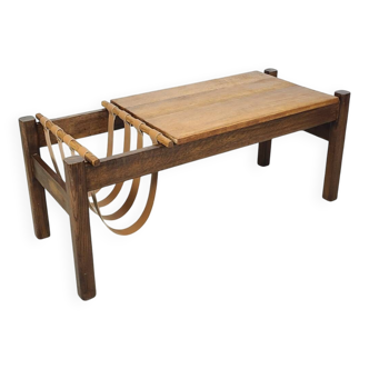 Table basse brutaliste vintage en chêne massif 1970