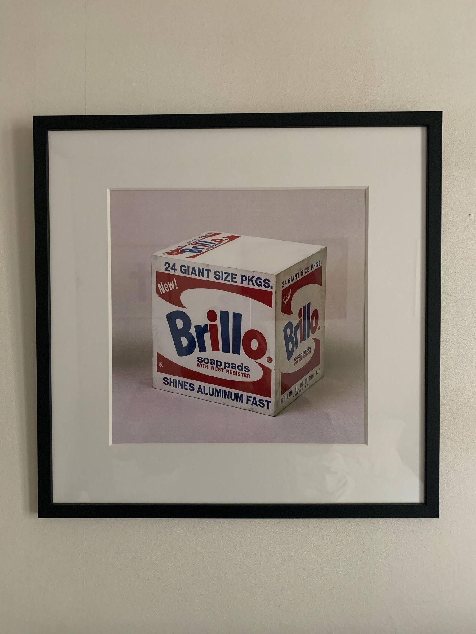 Original vintage pop art poster reissue of Andy Warhol's "Brillo Box 1964".