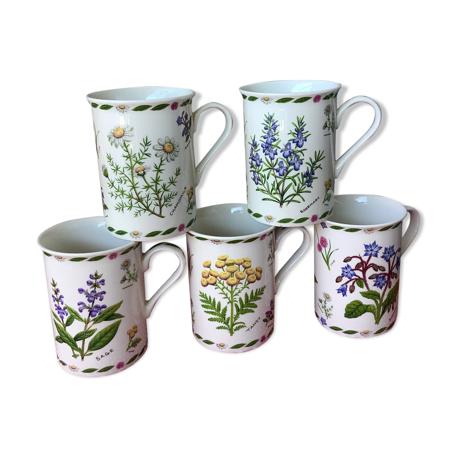 English mugs botanical décor New Bone China