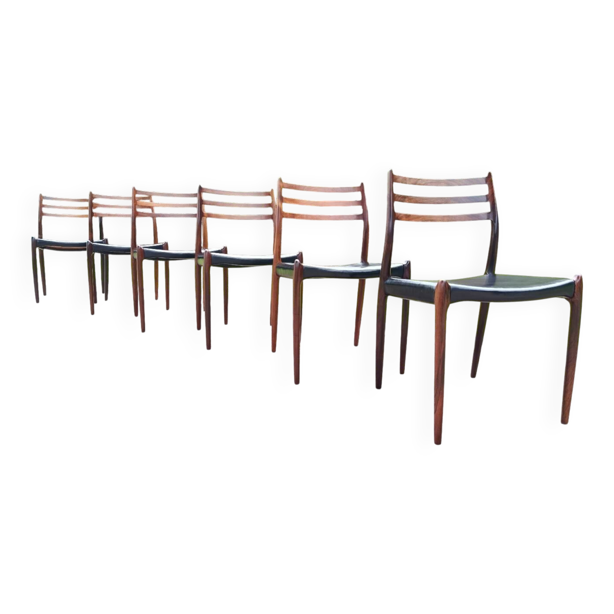 6 chaises Niels Otto Moller no78 en palissandre et cuir