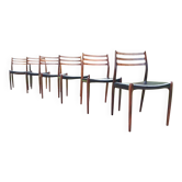 6 chaises Niels Otto Moller no78 en palissandre et cuir