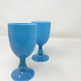 2 verres bleus en opaline de Portieux