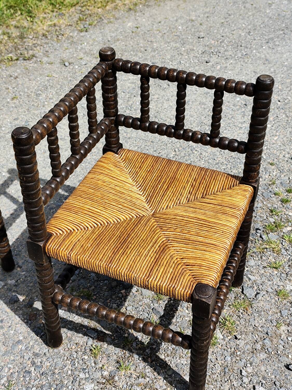 Pair of Bobbin armchairs, corner fire seat, corner