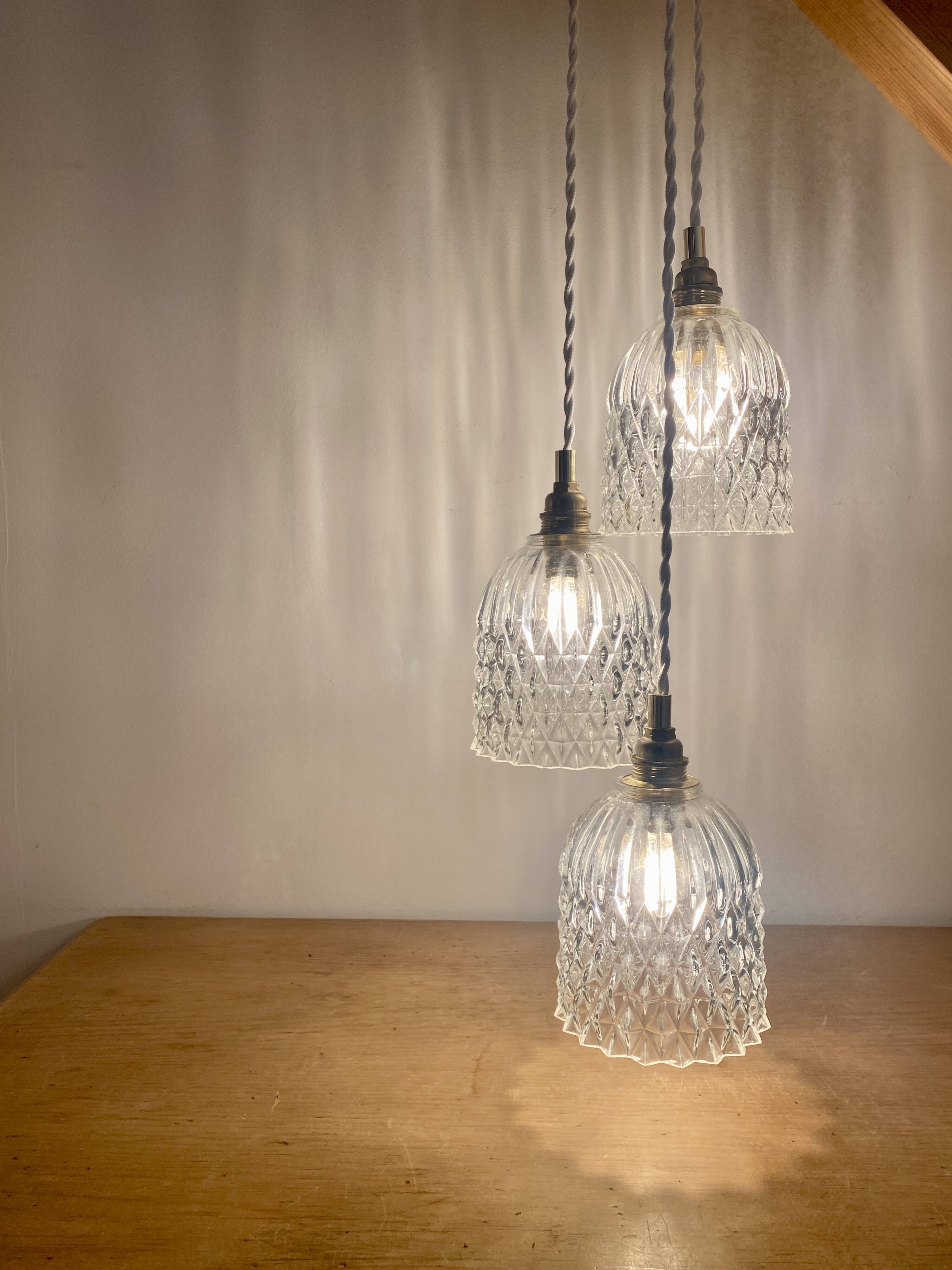 Vintage glass triple globe waterfall pendant light