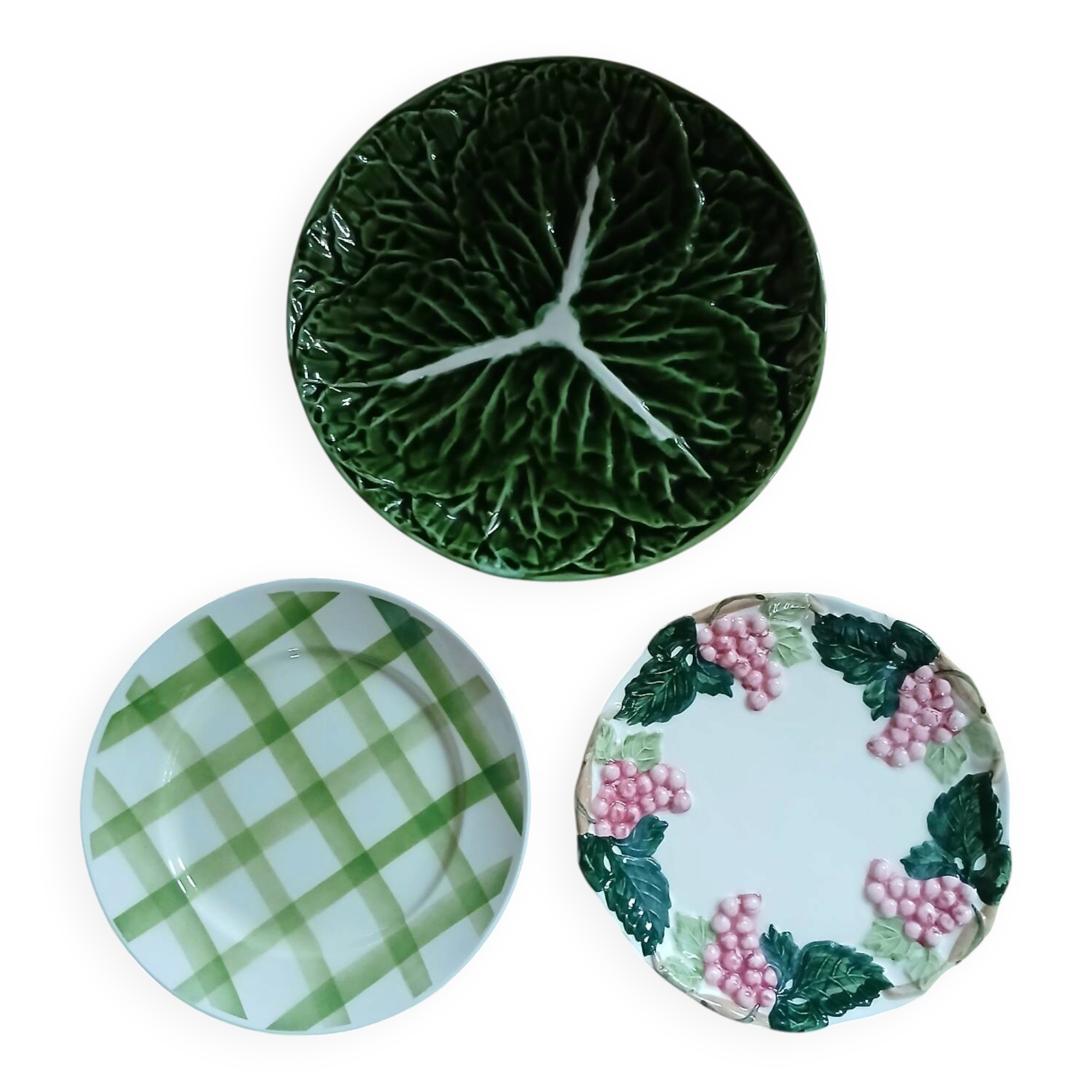 3 mismatched vintage dinner plates