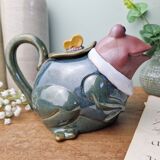 Terracotta frog-shaped teapot by vintage Ibuki Japan