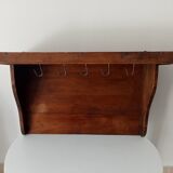 Antique wall shelf in solid chestnut with butcher's hooks