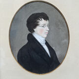 German school (?) of the early 19th century, Portrait of a young man wearing glasses.