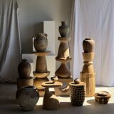 Stool, side table, end table in solid suar wood, spheres H50 D39.