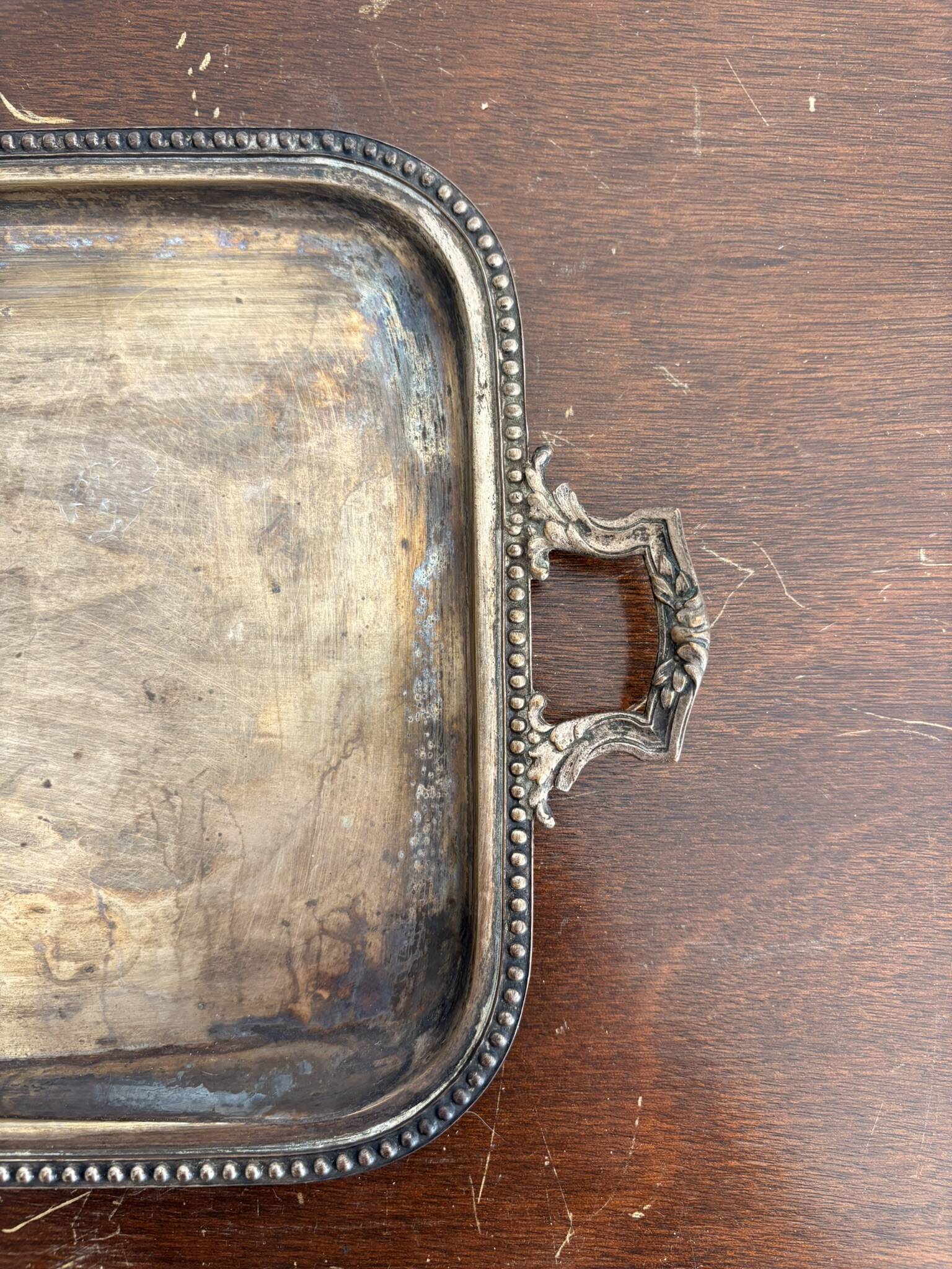 Silver Plated Metal Tray Louis XVI Style 1920 Gordon Hanse Pattern