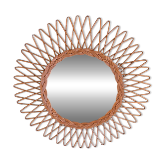 Round wicker mirror from the 1960s.