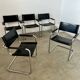 Lot of 5 tubular metal and black leather chairs MG5 GRassi style 70s Bauhaus style