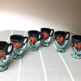 Old coquetiers signed Vallauris Turquoise and Red