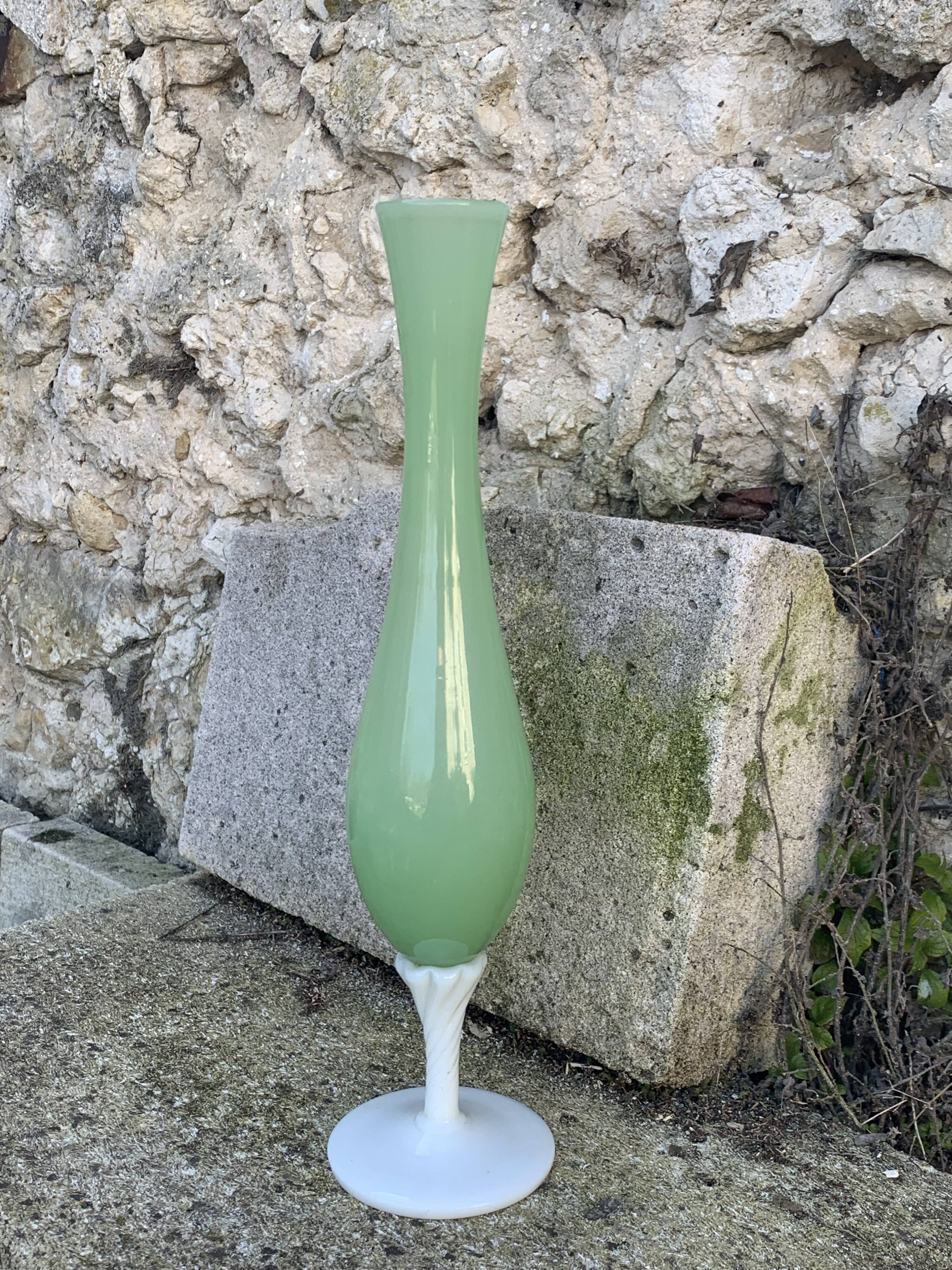 Vintage green and white opaline soliflore vase